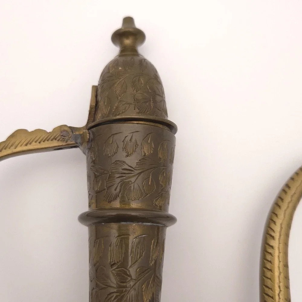 Beautiful Vintage 60s Aftaba Ewer Indian Brass Tea coffee Pot Signed Hand carved